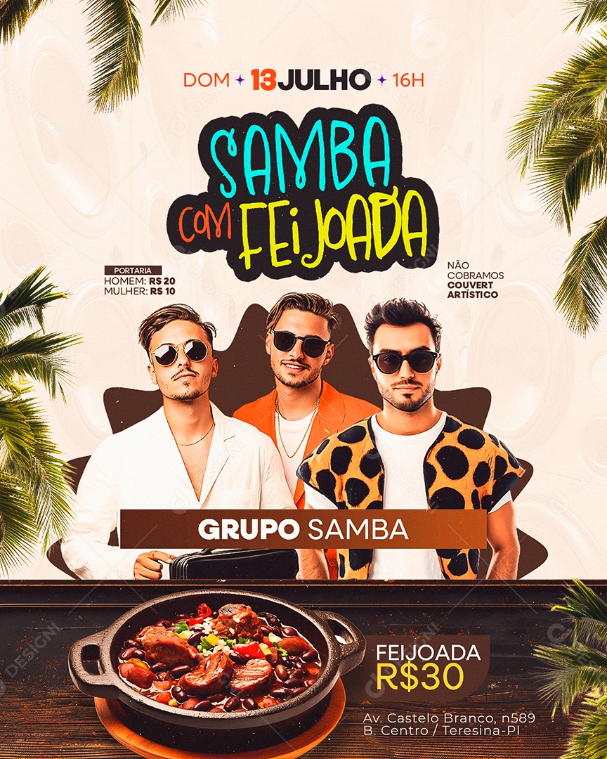 Flyer Samba Com Feijoada Grupo Samba Social Media PSD Editável
