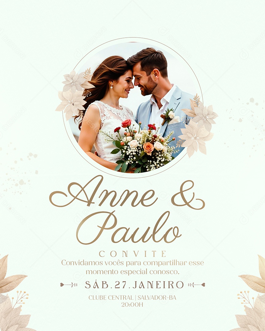 Convite de Casamento Social Media PSD Editável