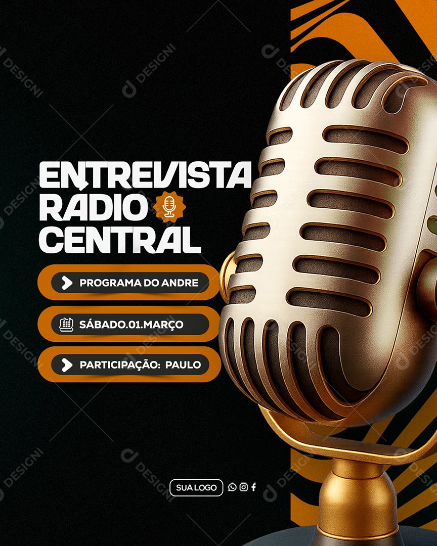 Entrevista Radio Central Social Media PSD Editável