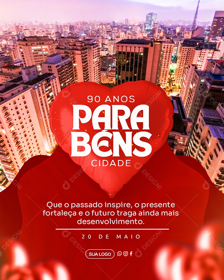 Parabéns Cidade 90 Anos Social Media PSD Editável