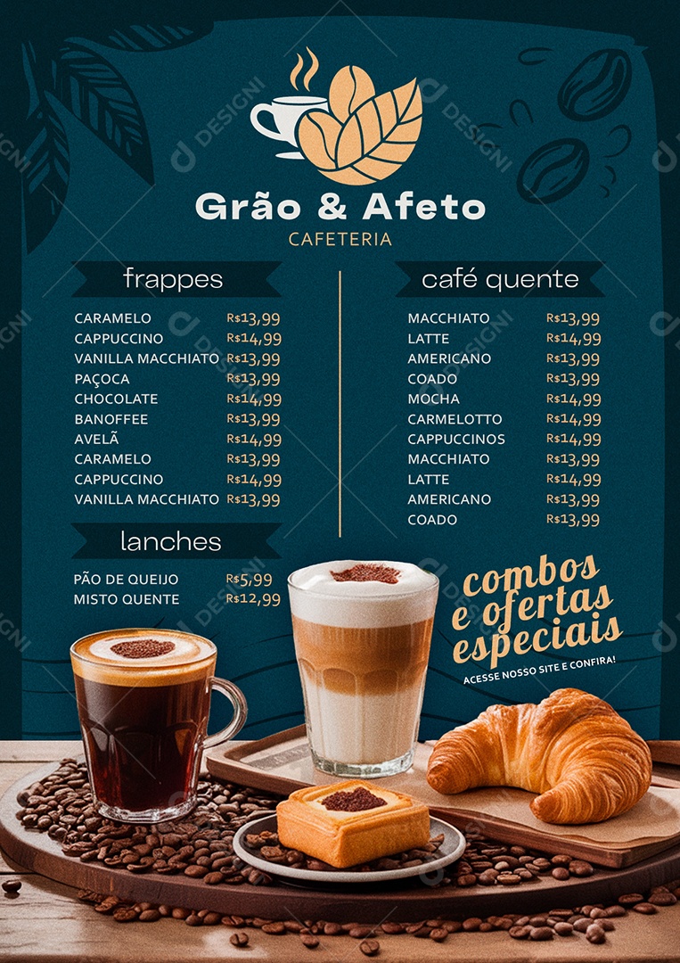 Modelo de Cardápio Cafeteria PSD Editável
