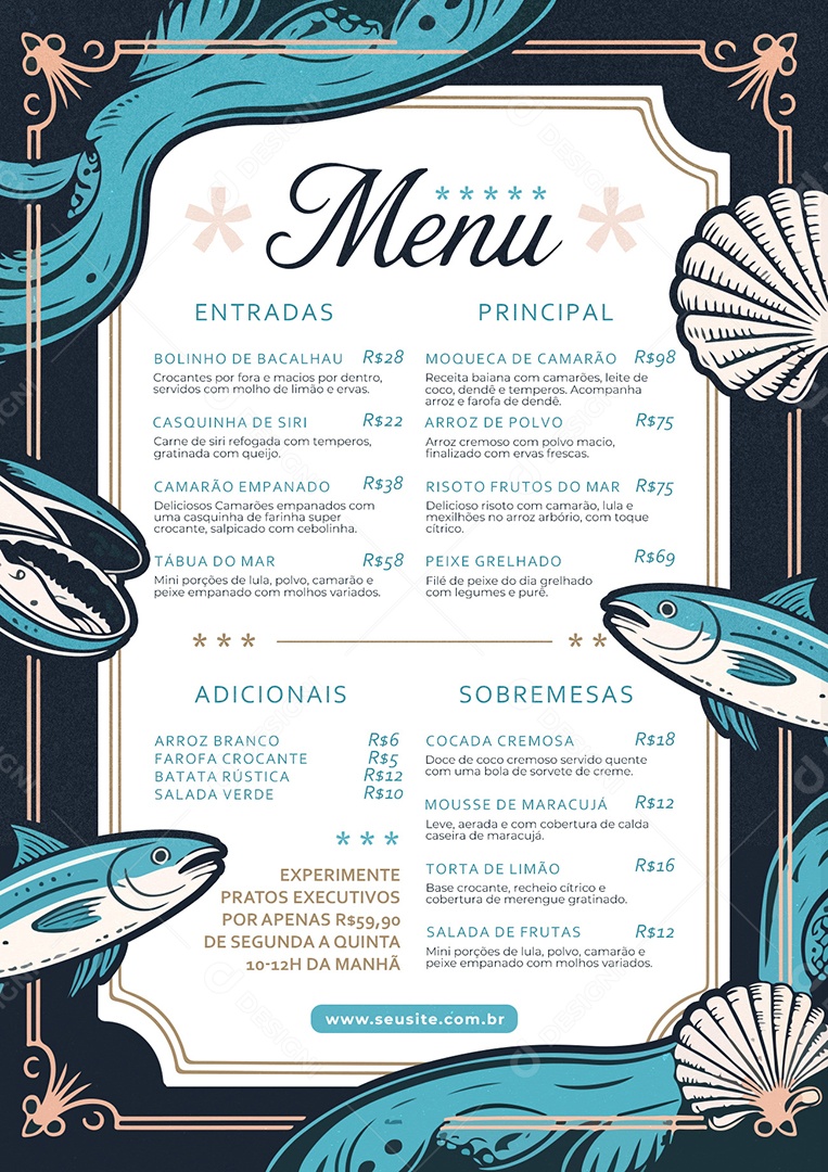 Cardápio Frutos do Mar PSD Editável