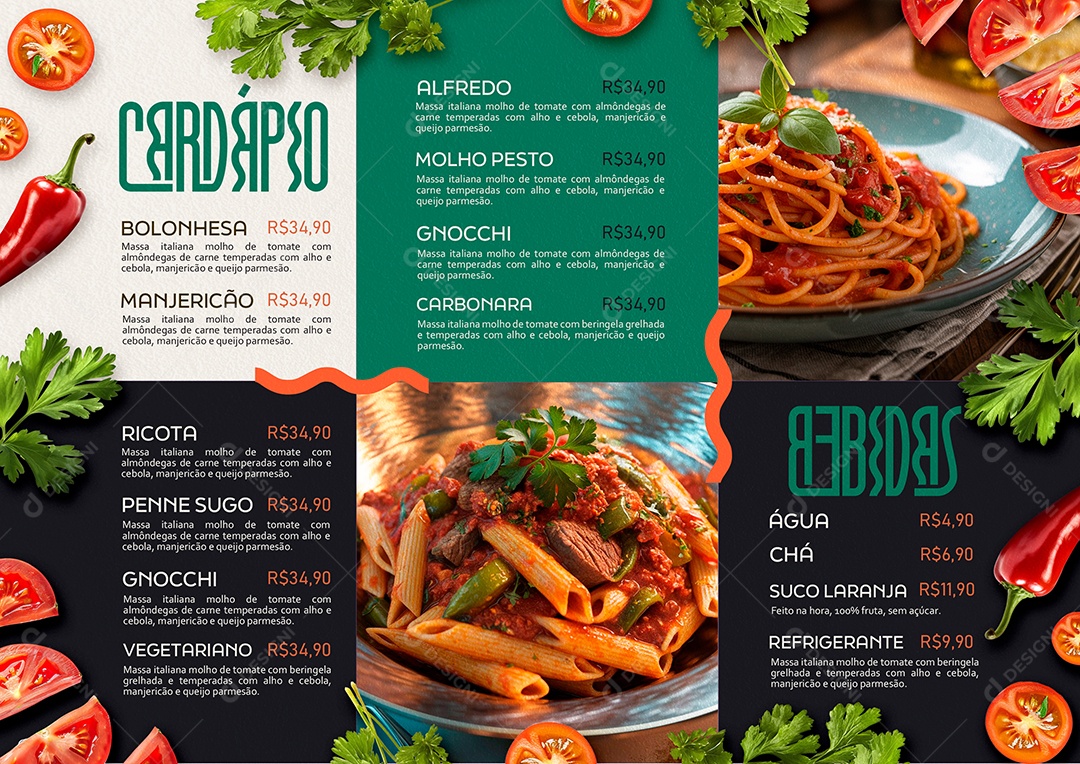 Cardápio Massas Macarrão PSD Editável