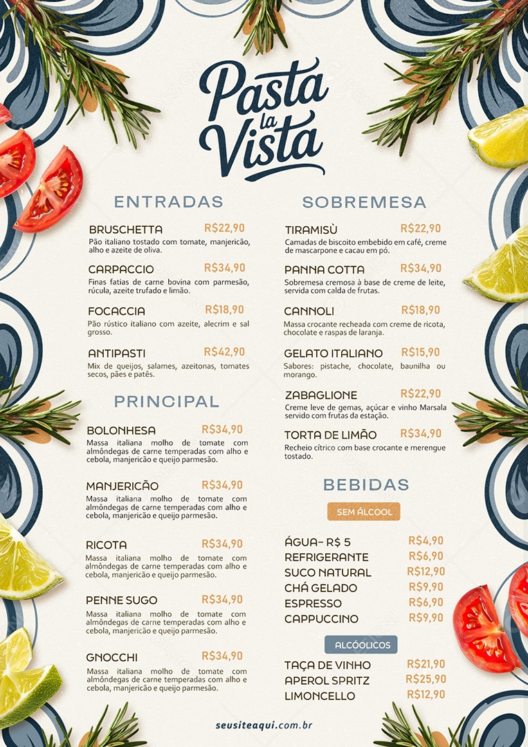 Cardápio Massas PSD Editável