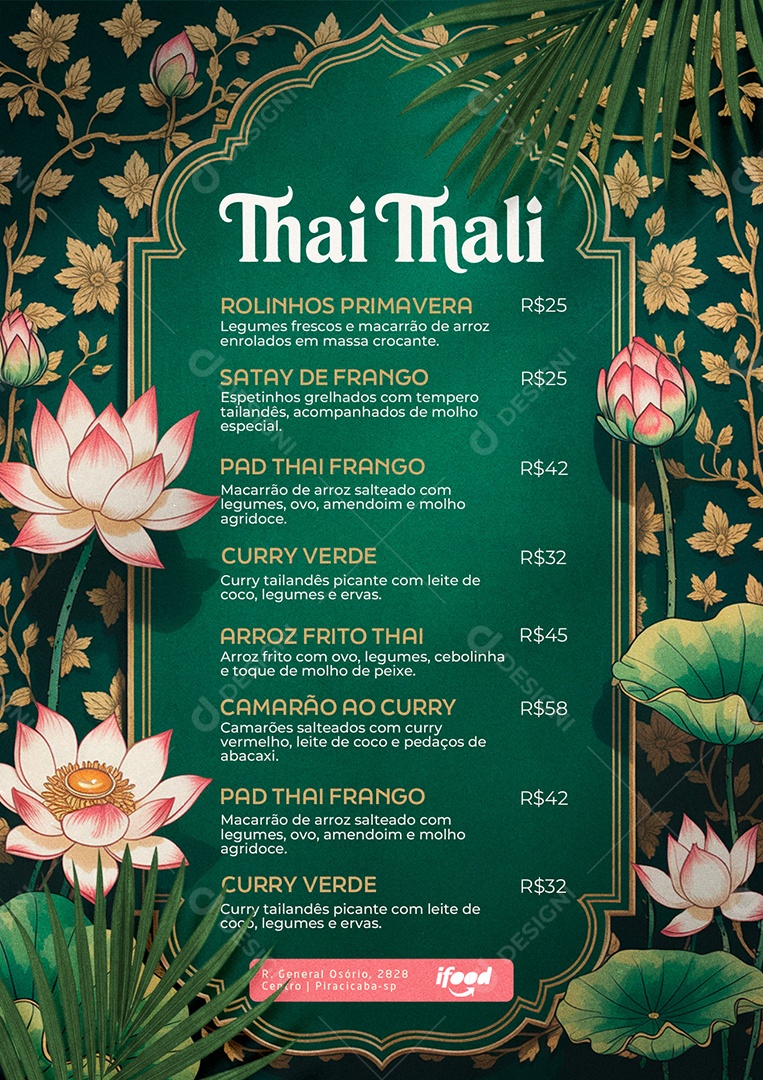 Cardápio Comida Tailandesa Thai Thali PSD Editável