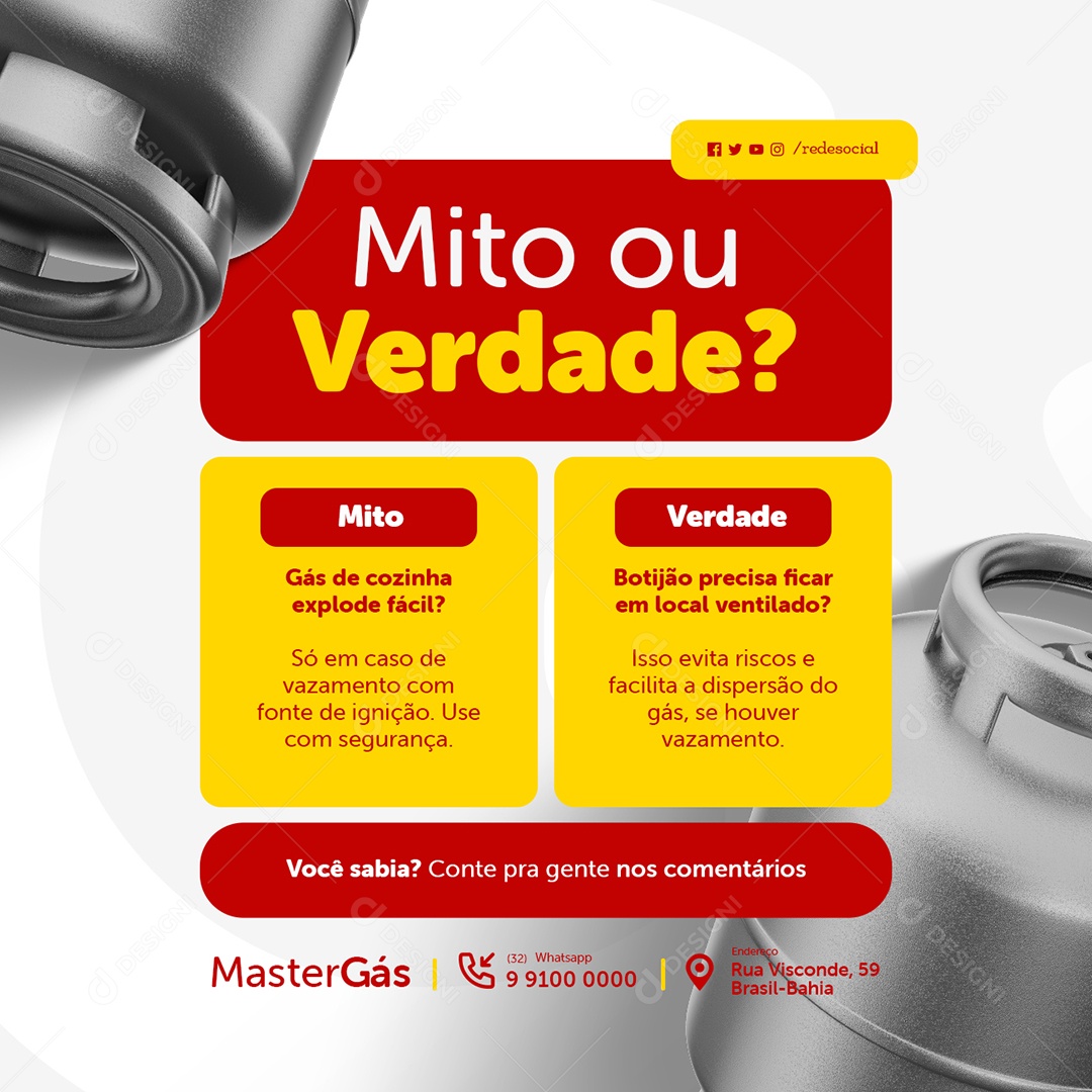 Distribuidora de Água e Gás Mito ou Verdade Social Media PSD Editável