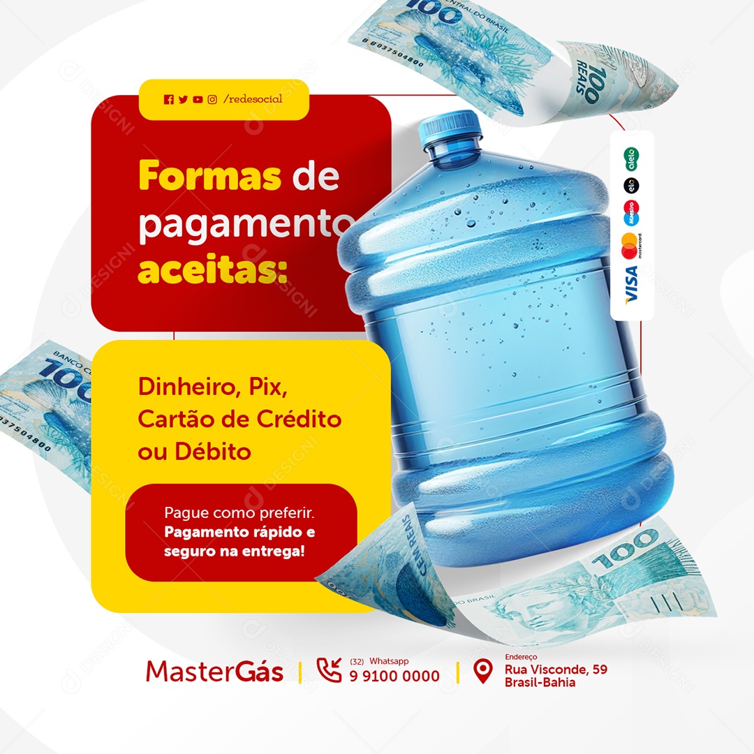 Distribuidora de Água e Gás Formas de Pagamento Aceitas Social Media PSD Editável