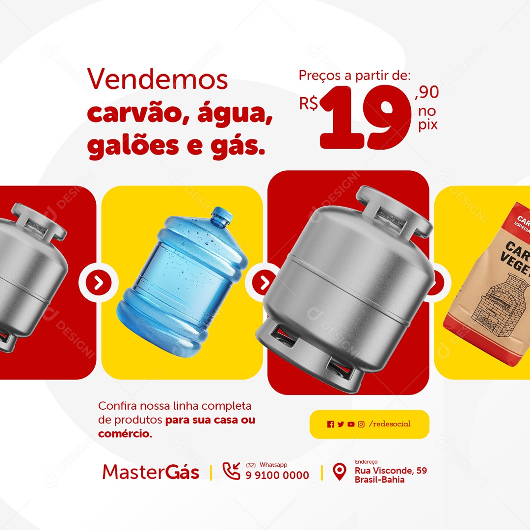 Distribuidora de Água e Gás Vendemos Carvão Social Media PSD Editável