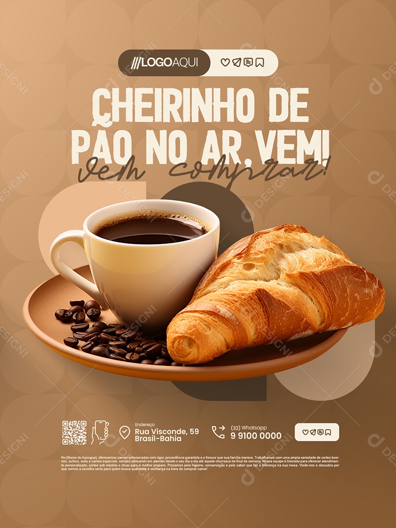 Padaria Cheirinho de Pão no Ar Vem Social Media PSD Editável