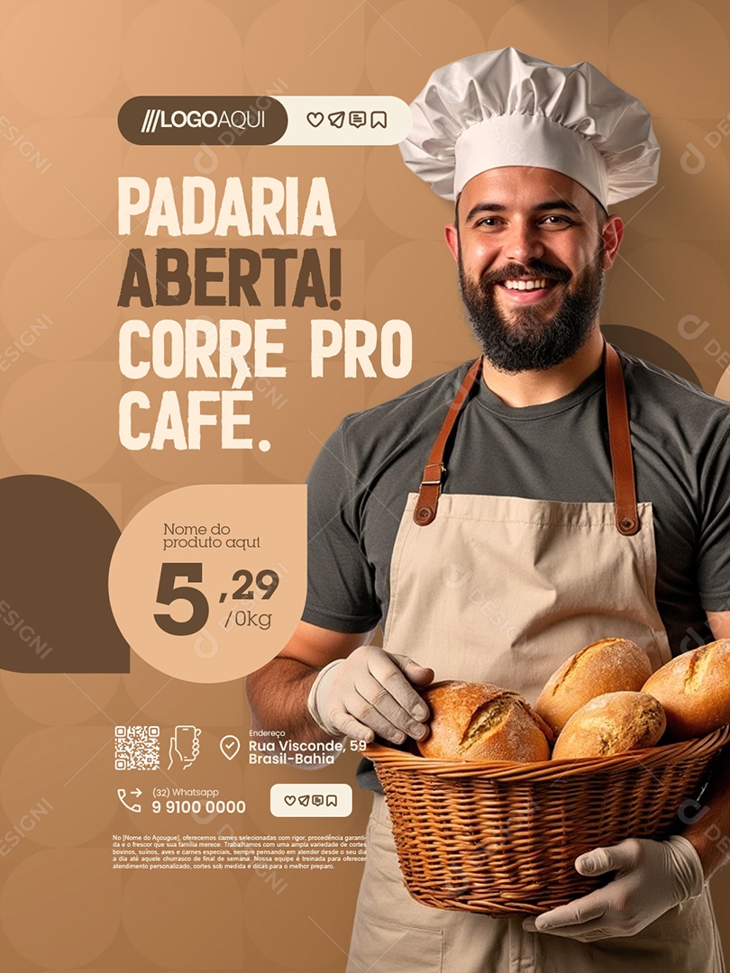 Padaria Aberta Social Media PSD Editável