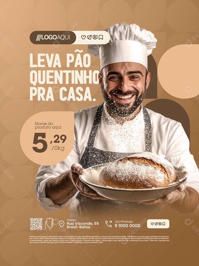 Padaria Leva Pão Quentinho pra Casa Social Media PSD Editável