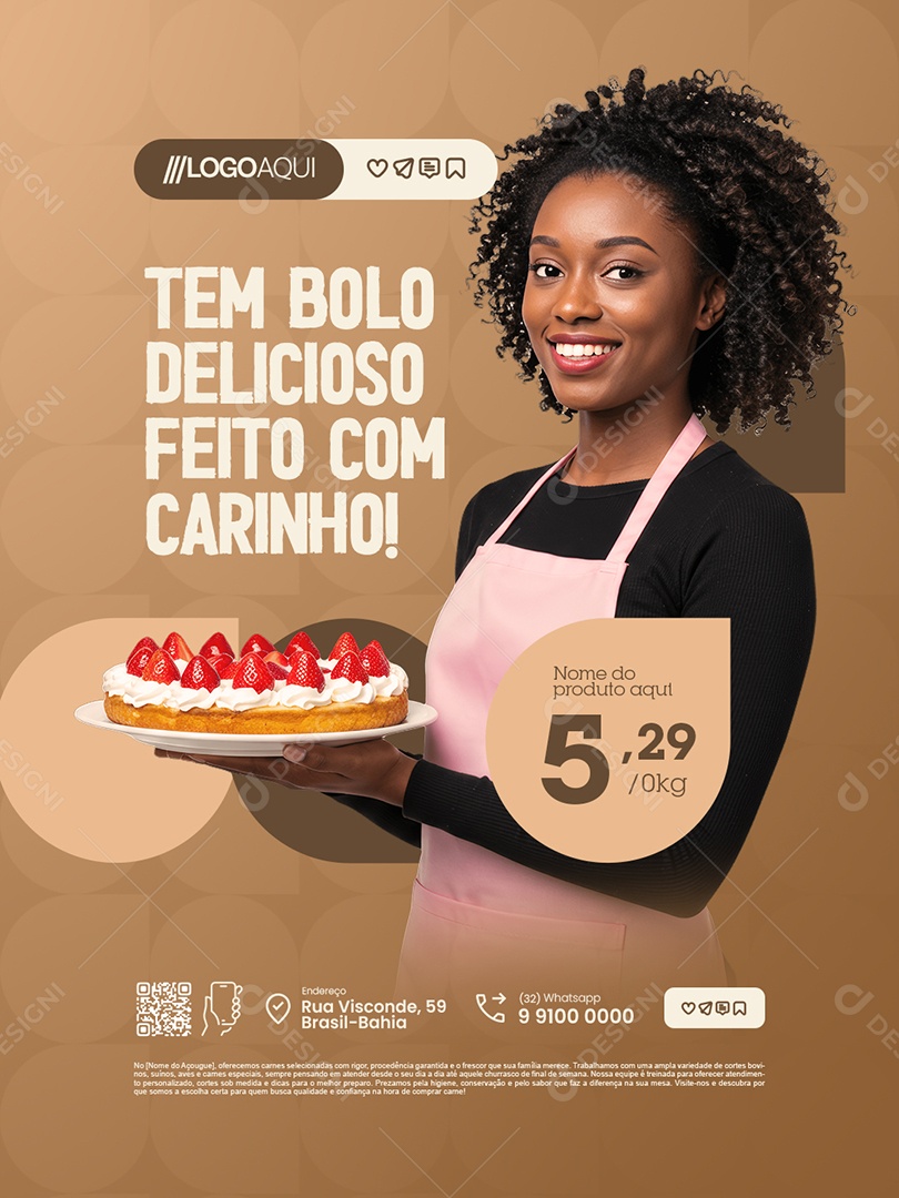 Padaria Tem Bolo Delicioso Feito com Carinho Social Media PSD Editável