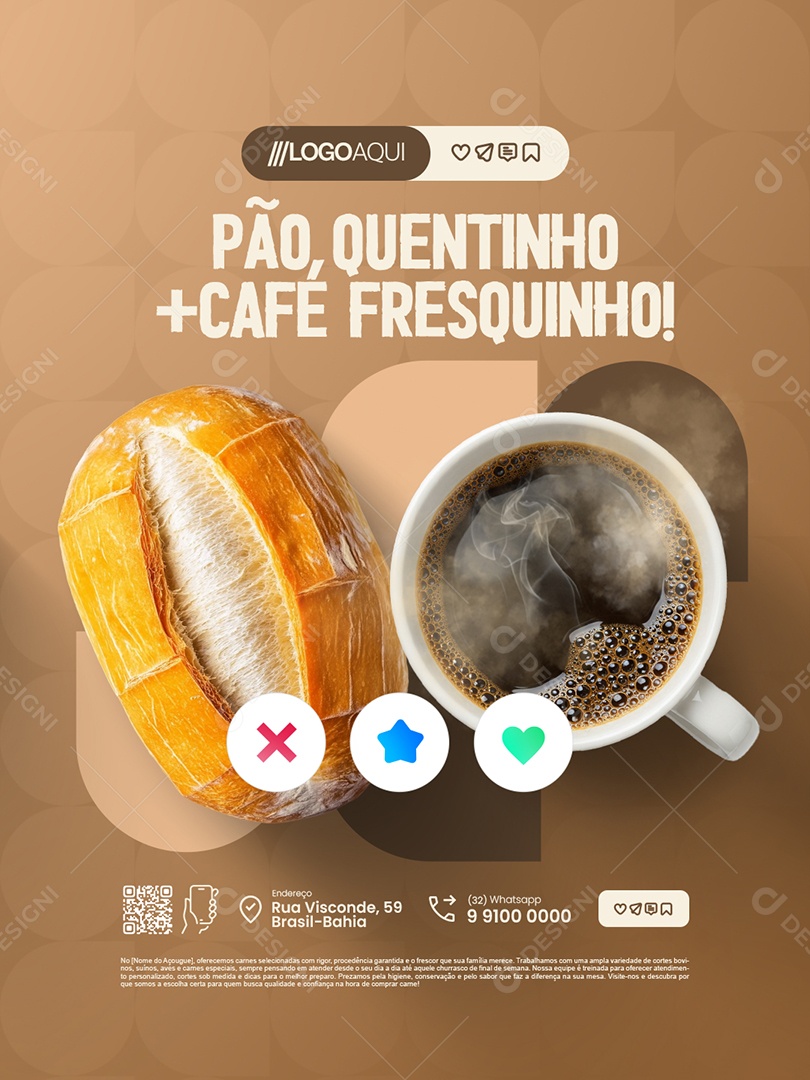 Padaria Pão Quentinho Café Fresquinho Social Media PSD Editável