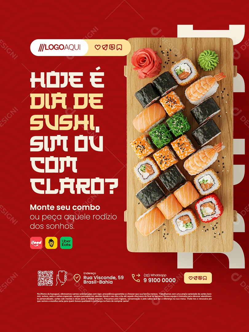 Restaurante Japa Hoje é Dia de Sushi Social Media PSD Editável