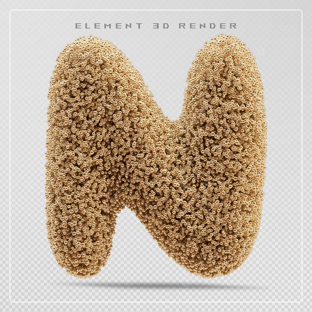 Elemento 3D Letra N Marrom Para Composição PSD