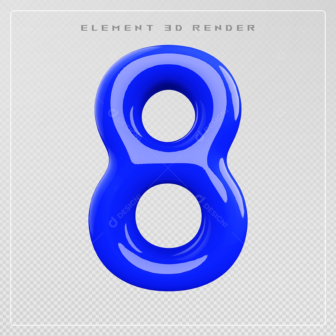 Elemento 3D Número 8 Azul para Composição PSD