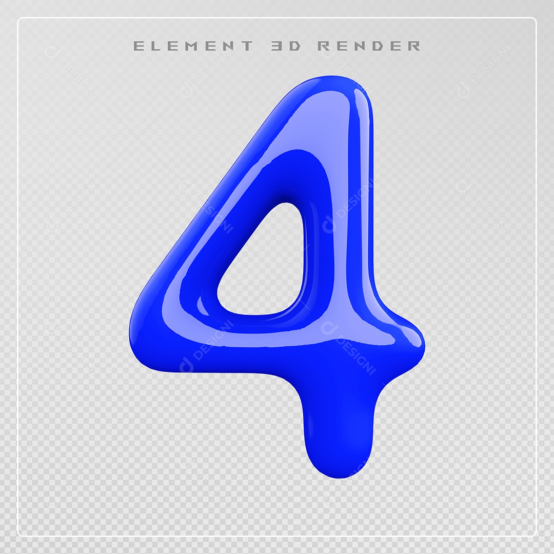 Elemento 3D Número 4 Azul para Composição PSD