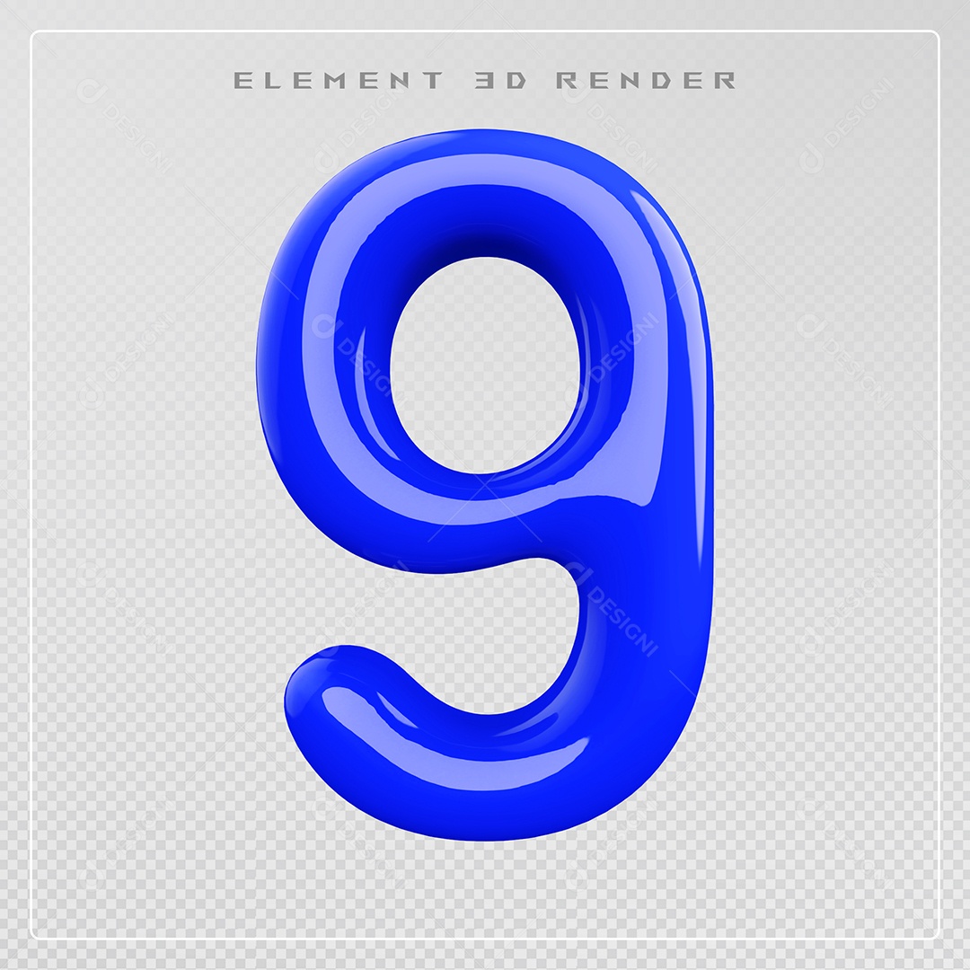 Elemento 3D Número 9 Azul para Composição PSD