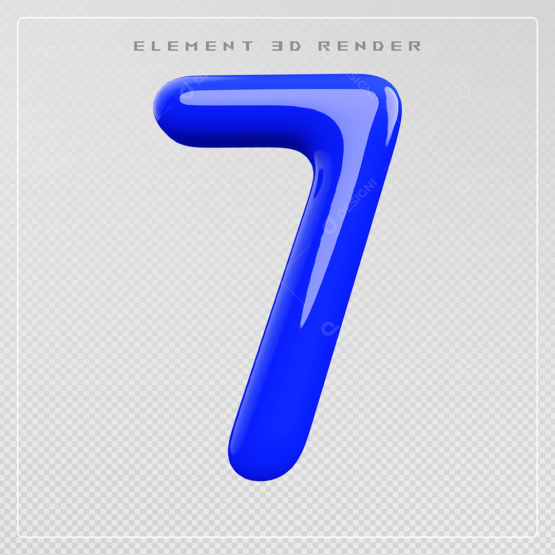 Elemento 3D Número 7 Azul para Composição PSD