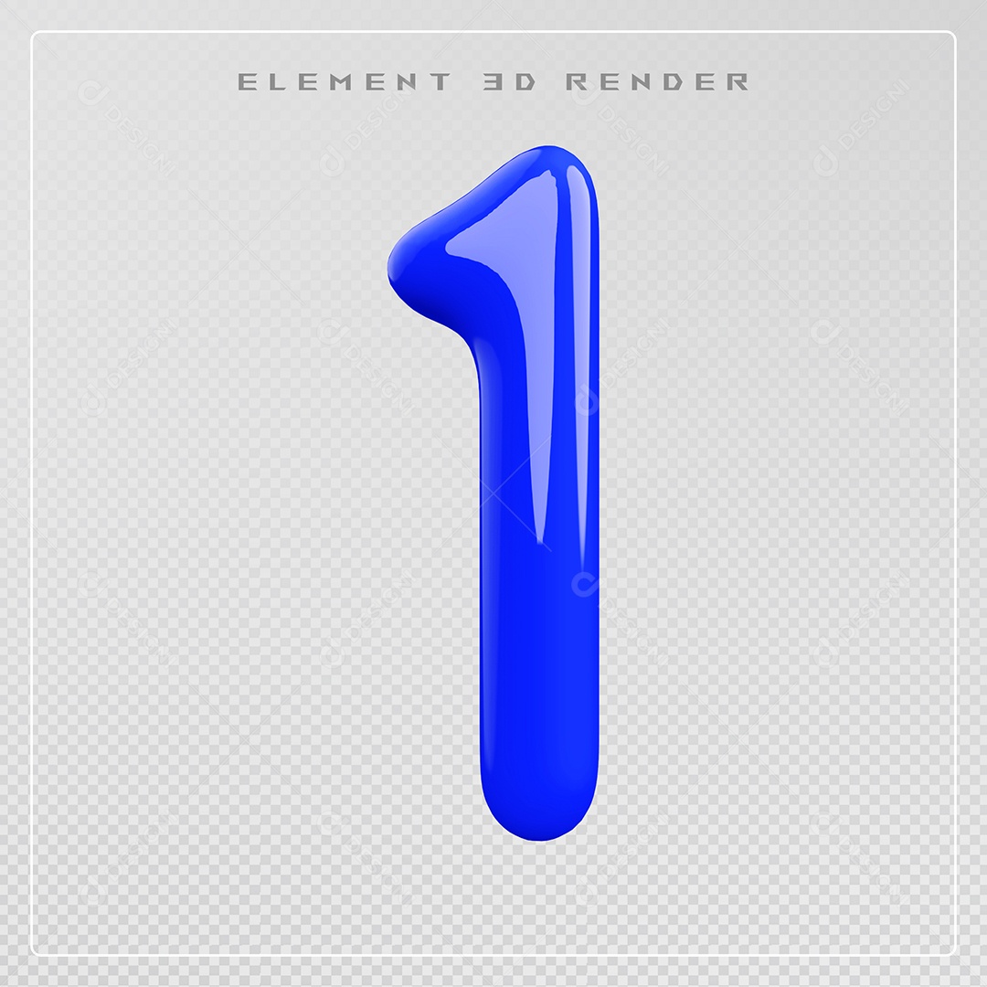 Elemento 3D Número 1 Azul para Composição PSD