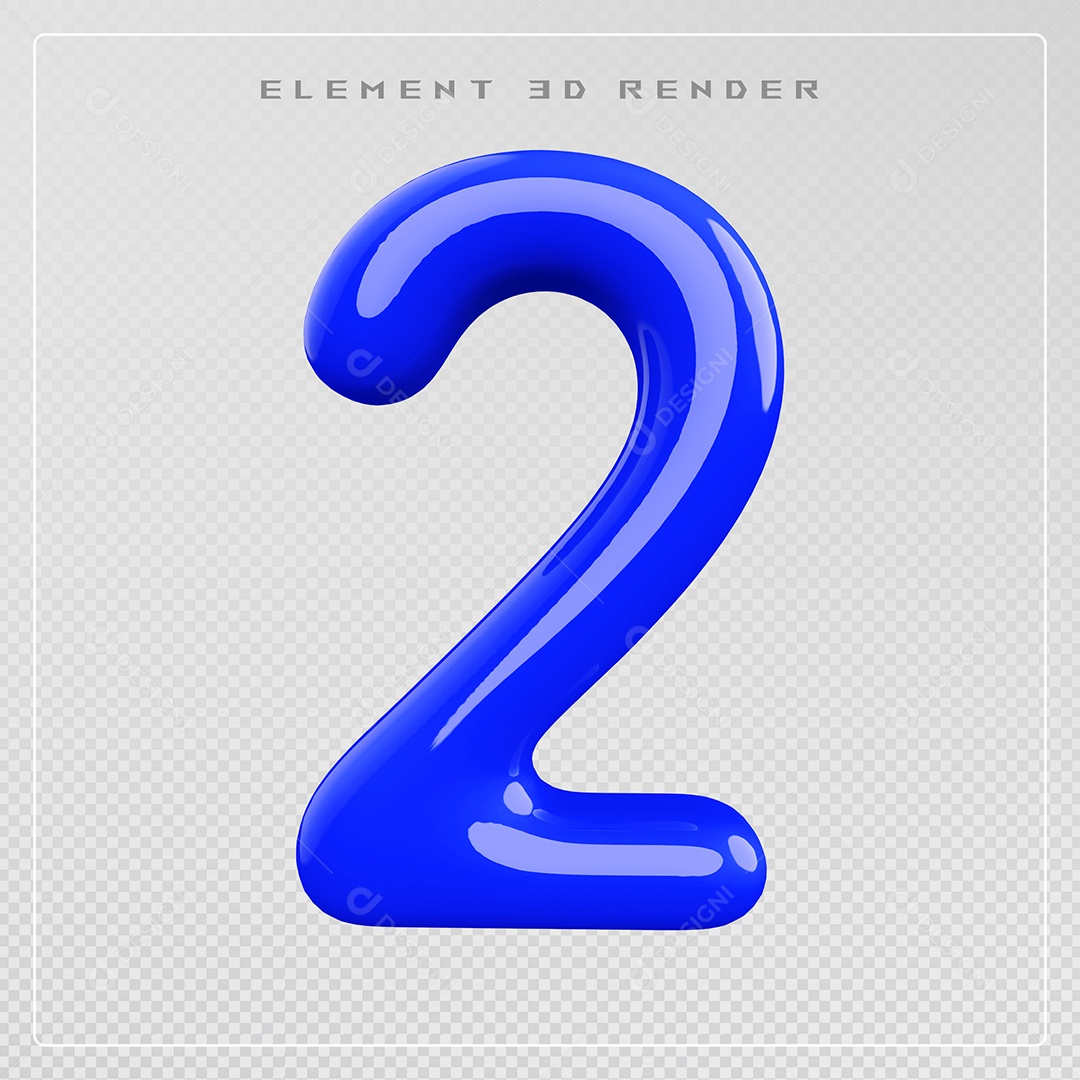 Elemento 3D Número 2 Azul para Composição PSD