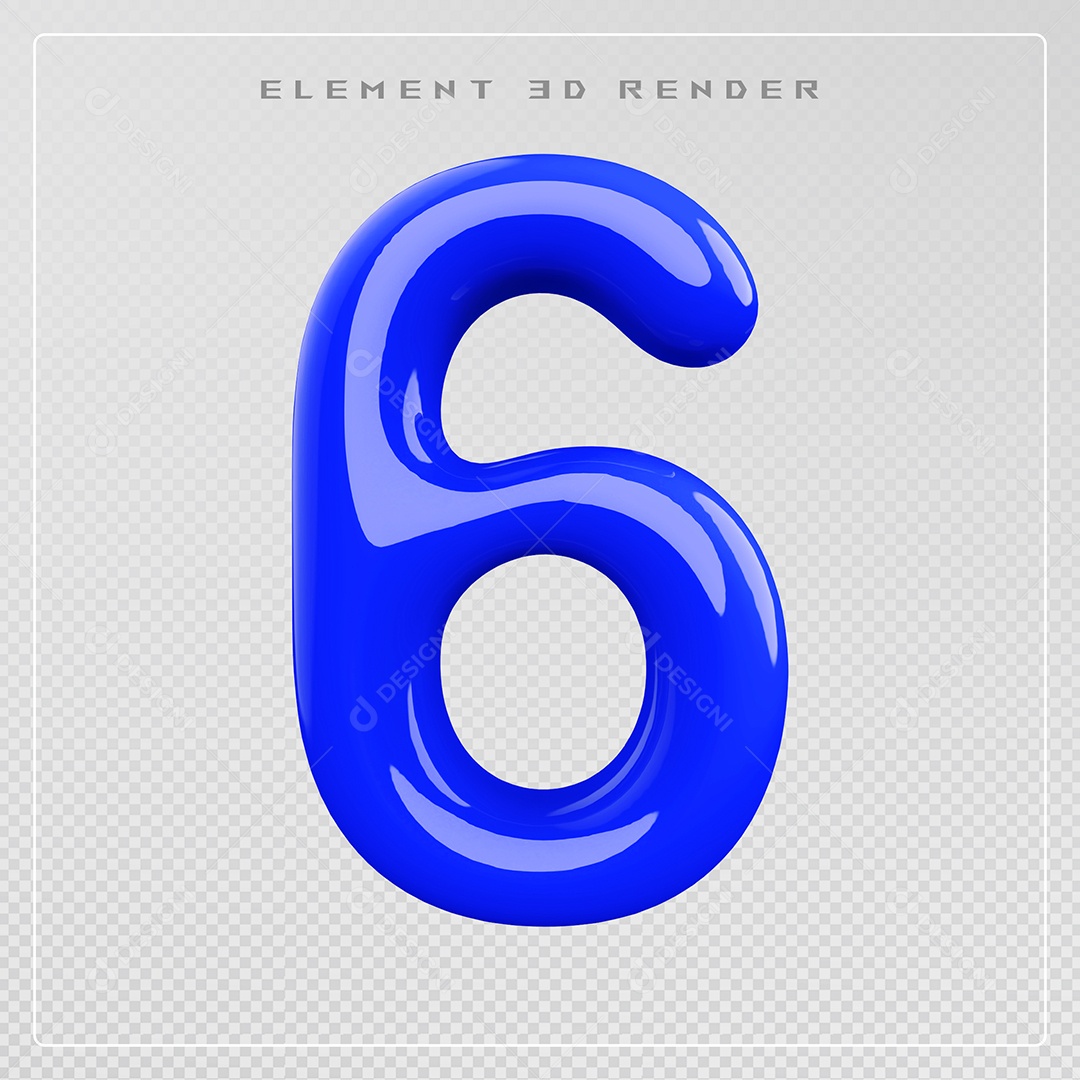 Elemento 3D Número 6 Azul para Composição PSD