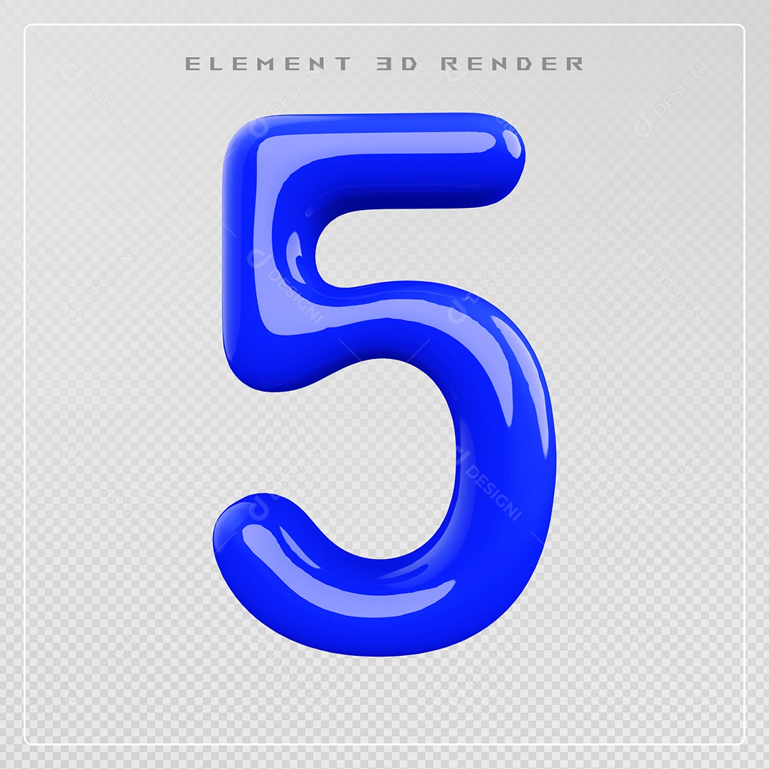 Elemento 3D Número 5 Azul para Composição PSD