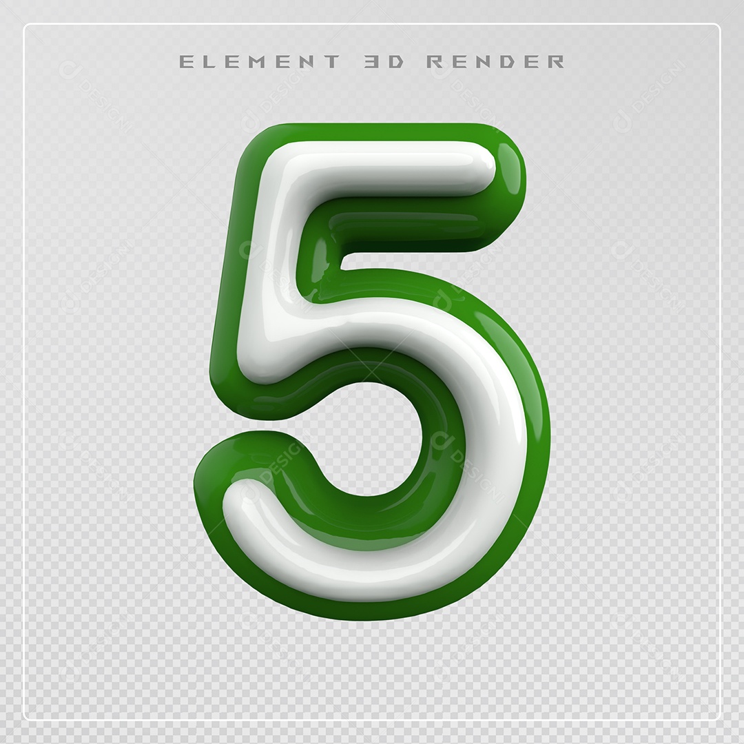 Elemento 3D Número 5 Verde e Branco para Composição PSD