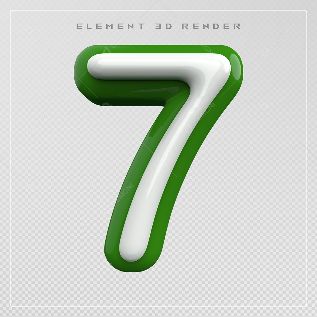 Elemento 3D Número 7 Verde e Branco para Composição PSD