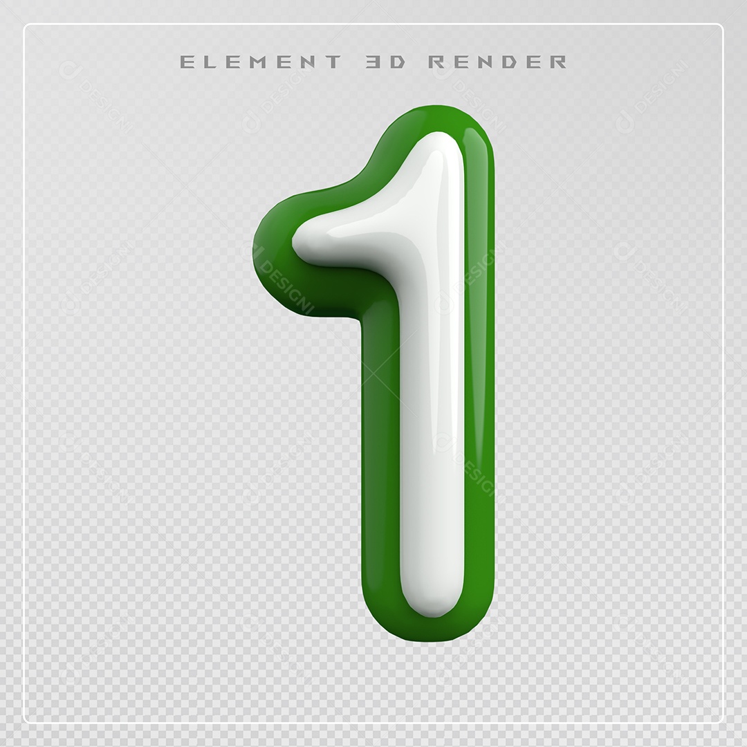 Elemento 3D Número 1 Verde e Branco para Composição PSD