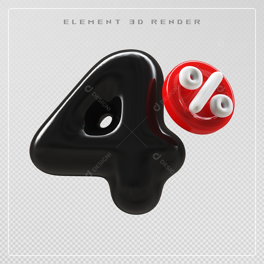 Elemento 3D Número 4% Desconto Preto para Composição PSD