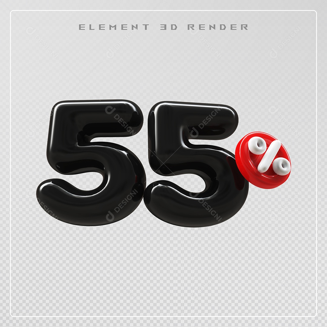 Elemento 3D Número 55% Desconto Preto para Composição PSD