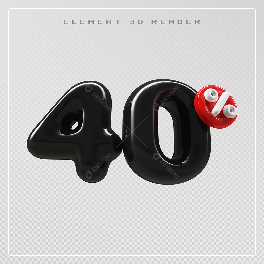 Elemento 3D Número 40% Desconto Preto para Composição PSD