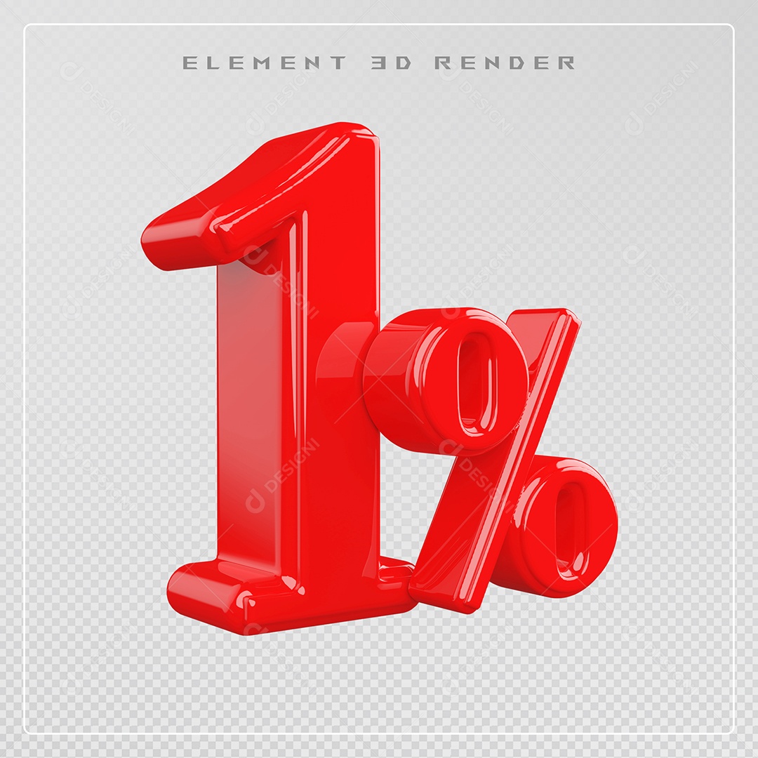 Elemento 3D Número 1% Desconto Vermelho para Composição PSD