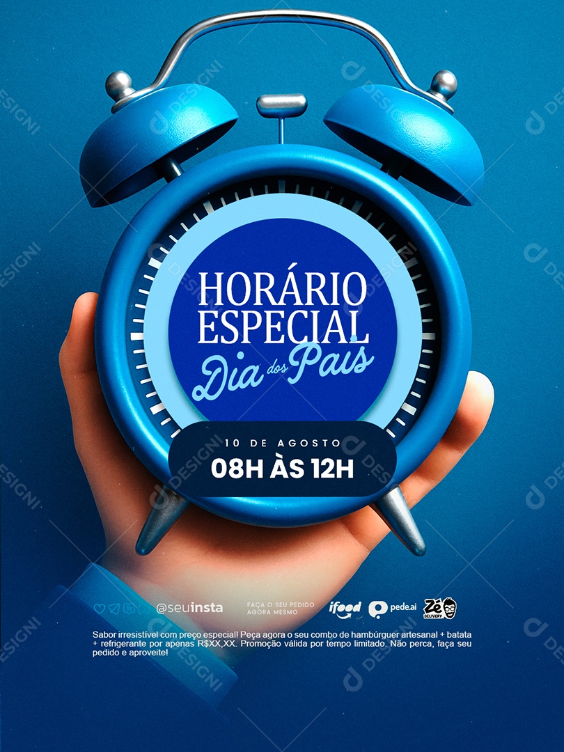 Horário Dia dos Pais 10 de Agosto Social Media PSD Editável