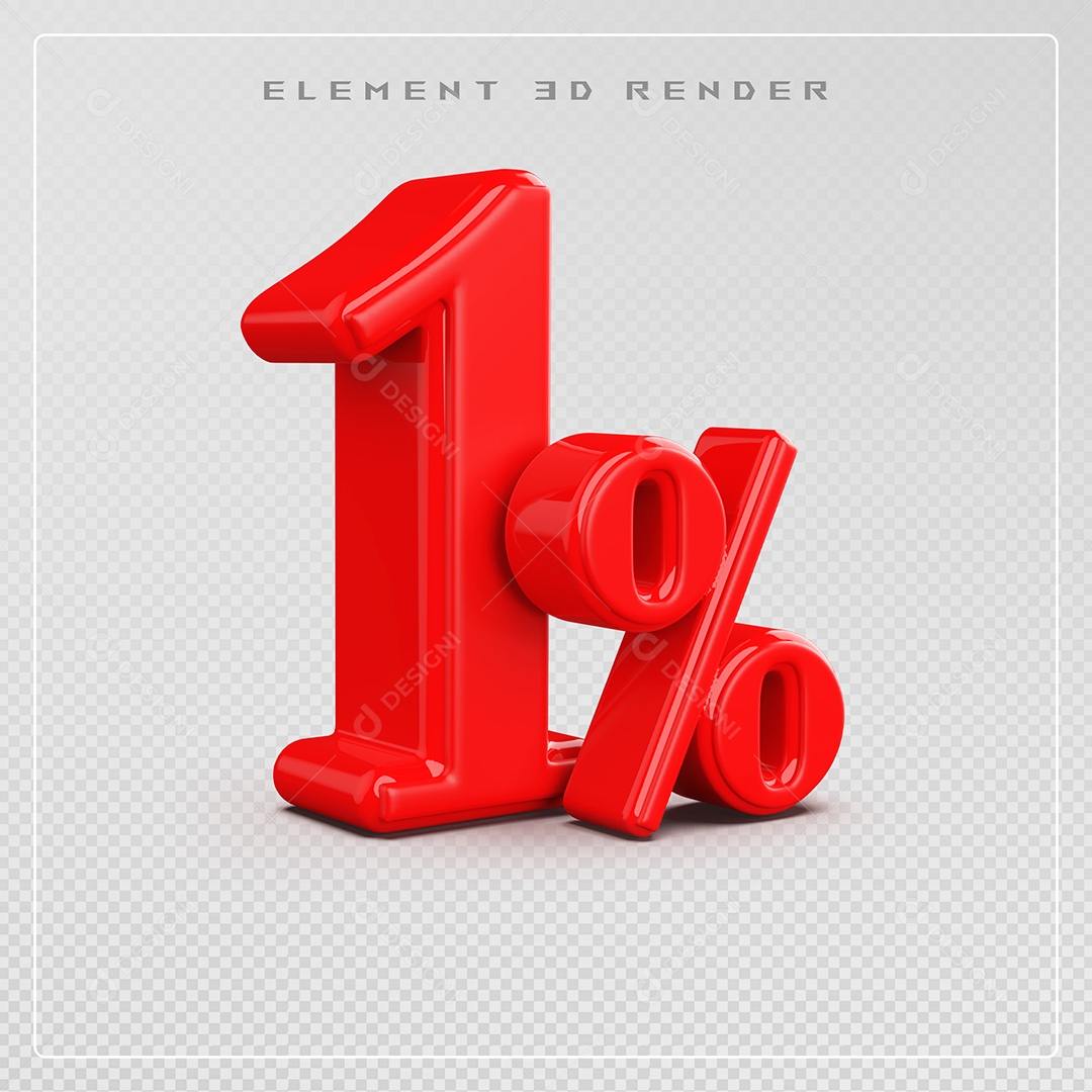 Elemento 3D Número 1% Desconto Vermelho para Composição PSD