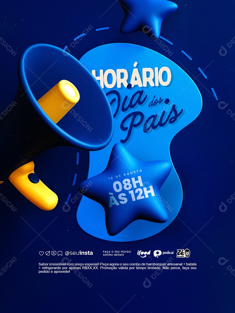 Horário Especial Dia dos Pais 10 de Agosto Social Media PSD Editável