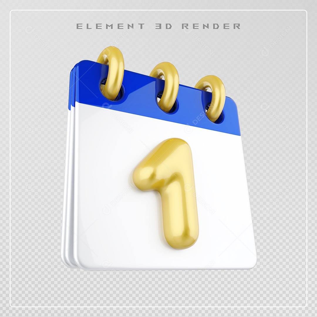Calendário Dia 1 Elemento 3D Azul e Branco Para Composição PSD