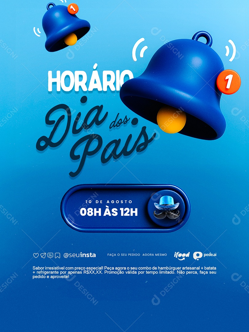 Horário Especial Dia dos Pais 10 de Agosto Social Media PSD Editável