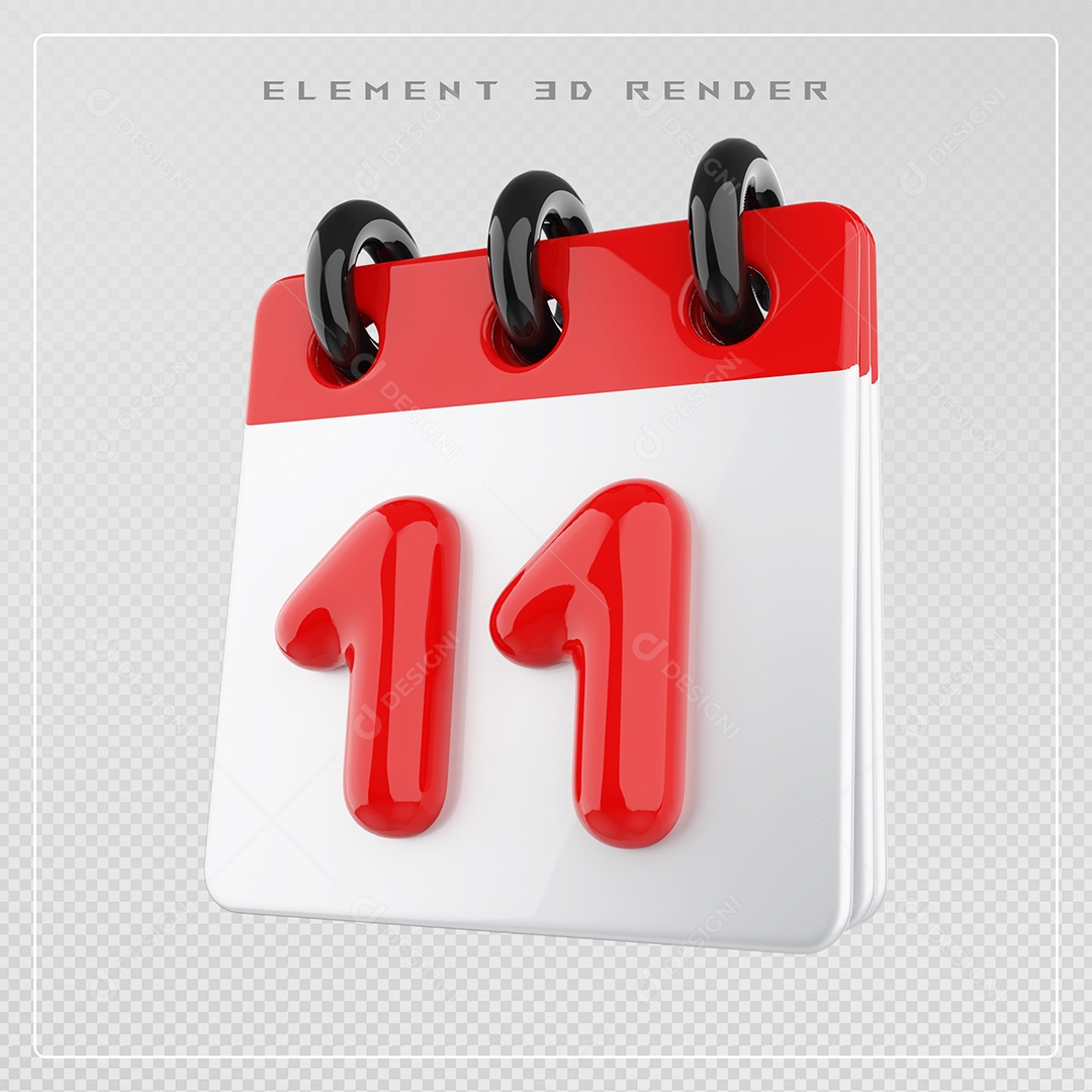 Calendário Dia 11 Elemento 3D Vermelho e Branco Para Composição PSD
