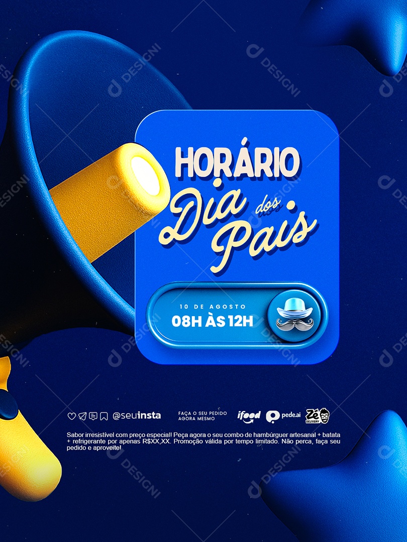 Horário Dia dos Pais 10 de Agosto Social Media PSD Editável