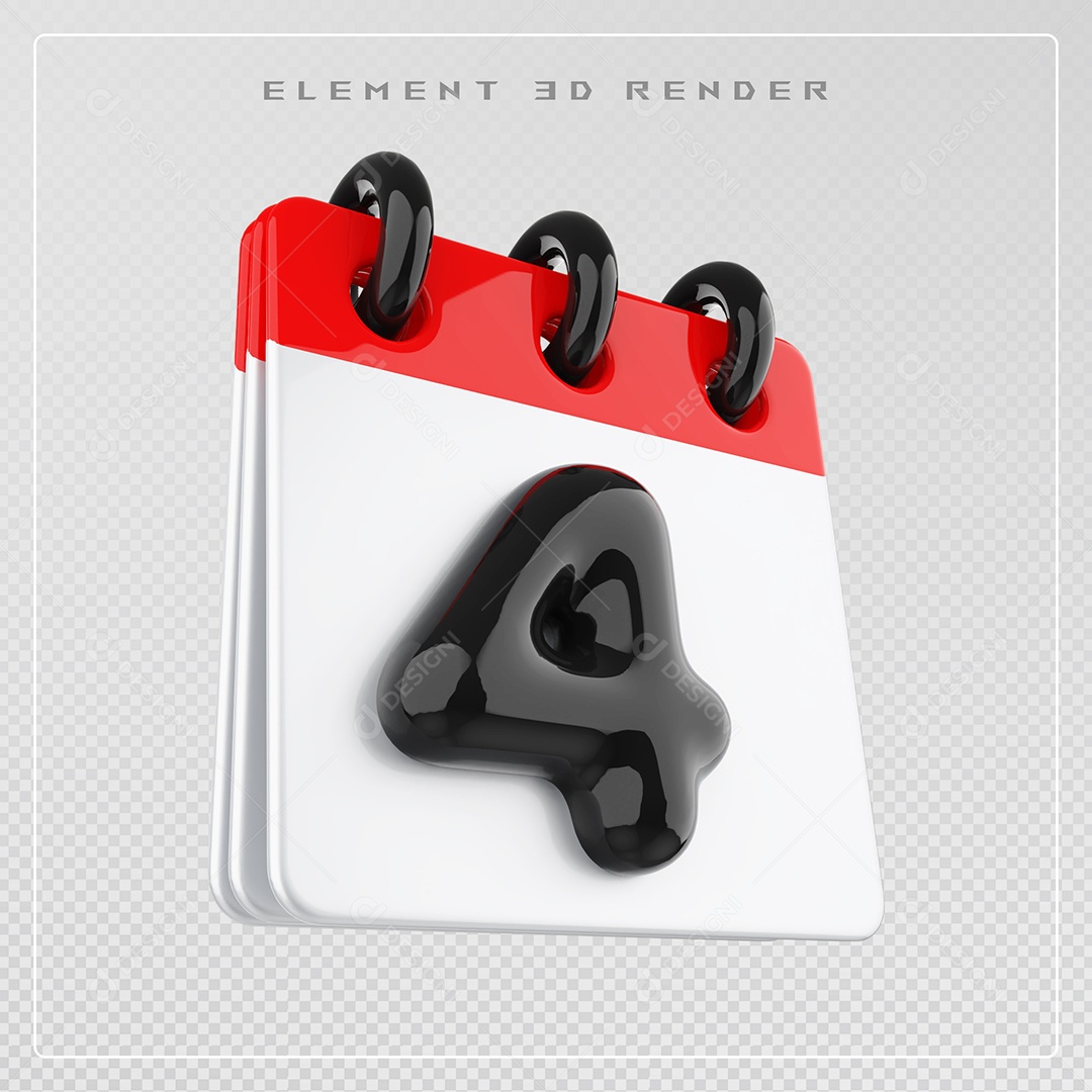 Calendário Dia 4 Elemento 3D Vermelho e Branco Para Composição PSD