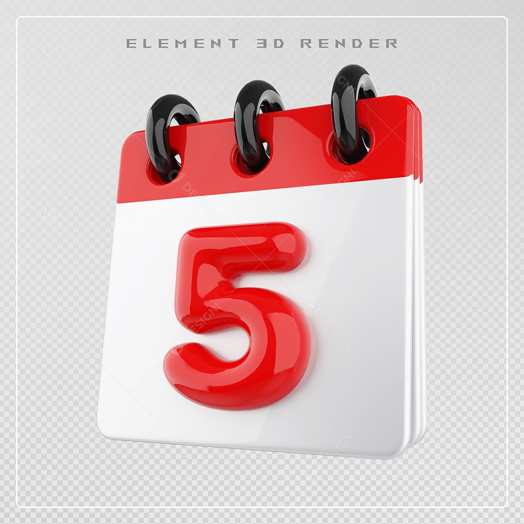 Calendário Dia 5 Elemento 3D Vermelho e Branco Para Composição PSD