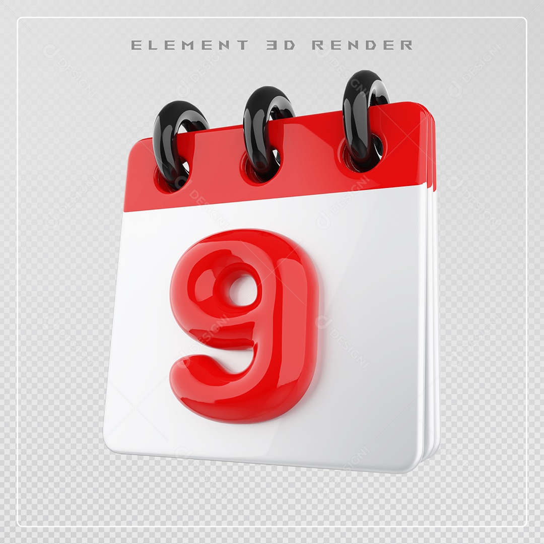Calendário Dia  Elemento 3D Vermelho e Branco Para Composição PSD