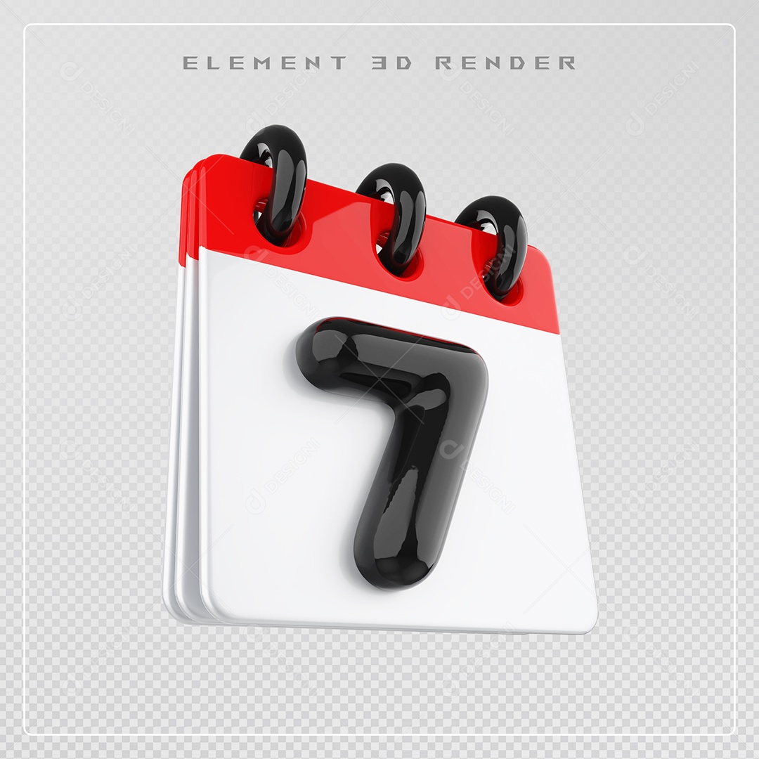 Calendário Dia 7 Elemento 3D Vermelho e Branco Para Composição PSD