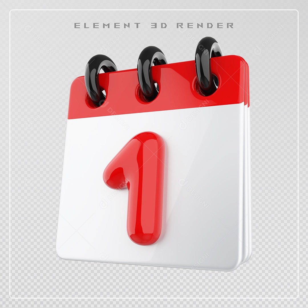 Calendário Dia 1 Elemento 3D Vermelho e Branco Para Composição PSD