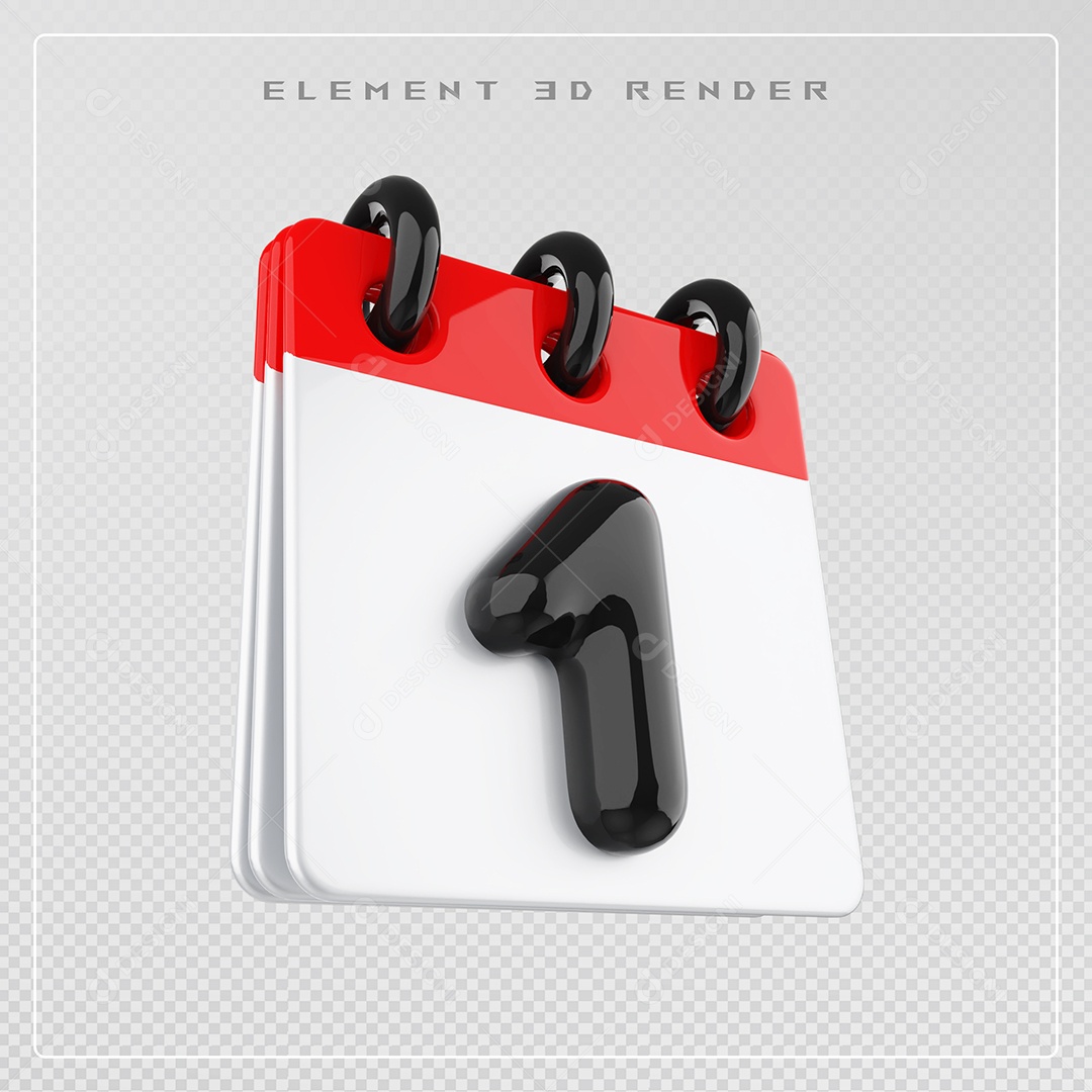 Calendário Dia 1 Elemento 3D Vermelho e Branco Para Composição PSD
