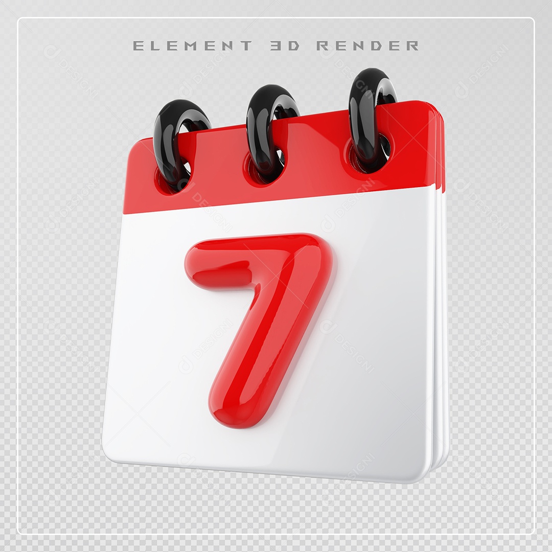 Calendário Dia 7 Elemento 3D Vermelho e Branco Para Composição PSD