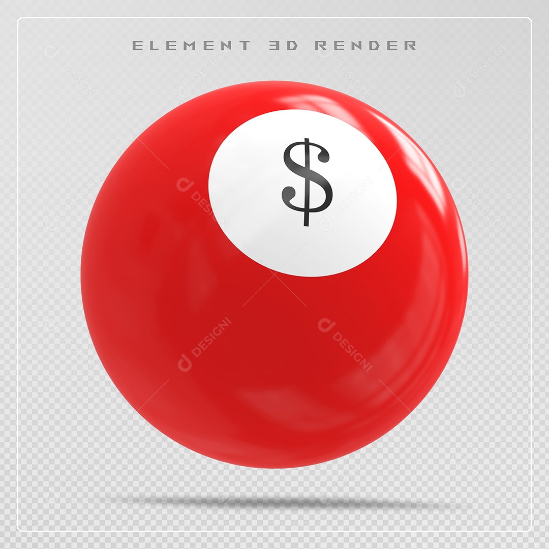 Bola de Bilhar Número $ Vermelho Elemento 3D para Composição PSD