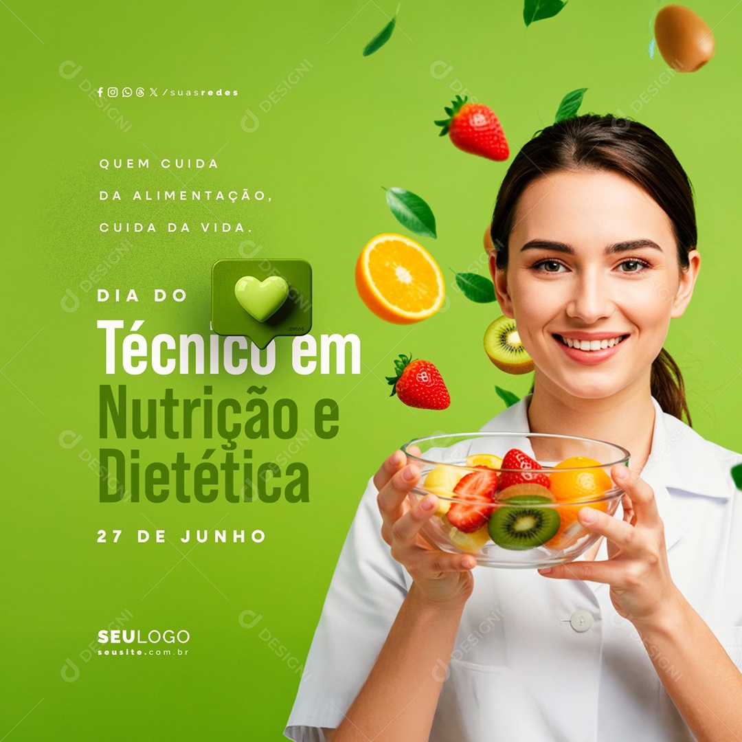 Dia do Técnico em Nutrição e Dietética 27 de Junho Social Media PSD Editável